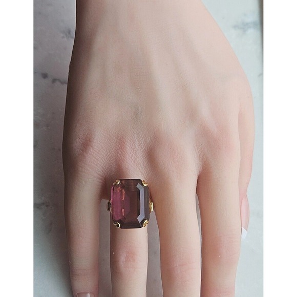 Avon Jewelry - AVON Vintage 70"s Gold Tone Faux Amethyst Art Deco Chunky Cocktail Ring Sz 5.75